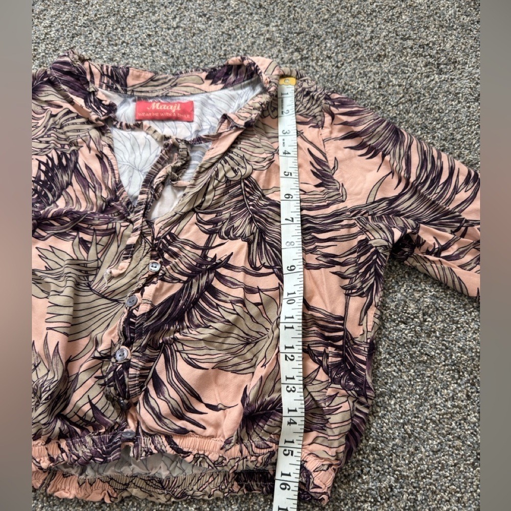 Maaji Unicorn Skies Crop Top Bell Sleeves pink orange blouse size large - Picture 5 of 7